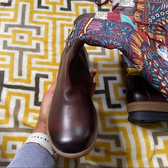 🌹Socofy Boho Tribal Brown Knee Boots Womens 7 - Picture 8 of 16